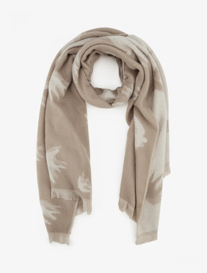 Echarpe en laine mélangée motif colombes - Beige - 1