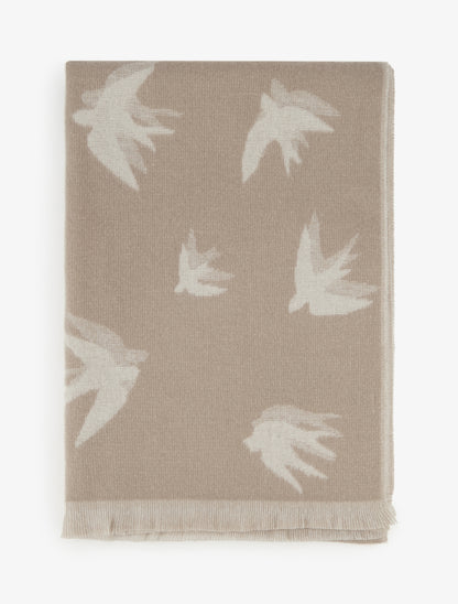 Echarpe en laine mélangée motif colombes - Beige - 2