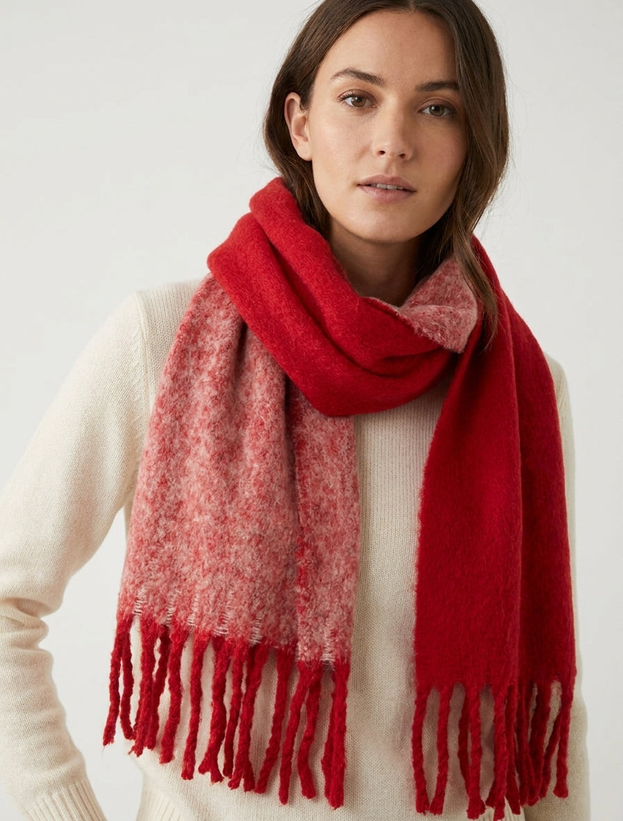 Sciarpa in lana mista con frange - Rosso