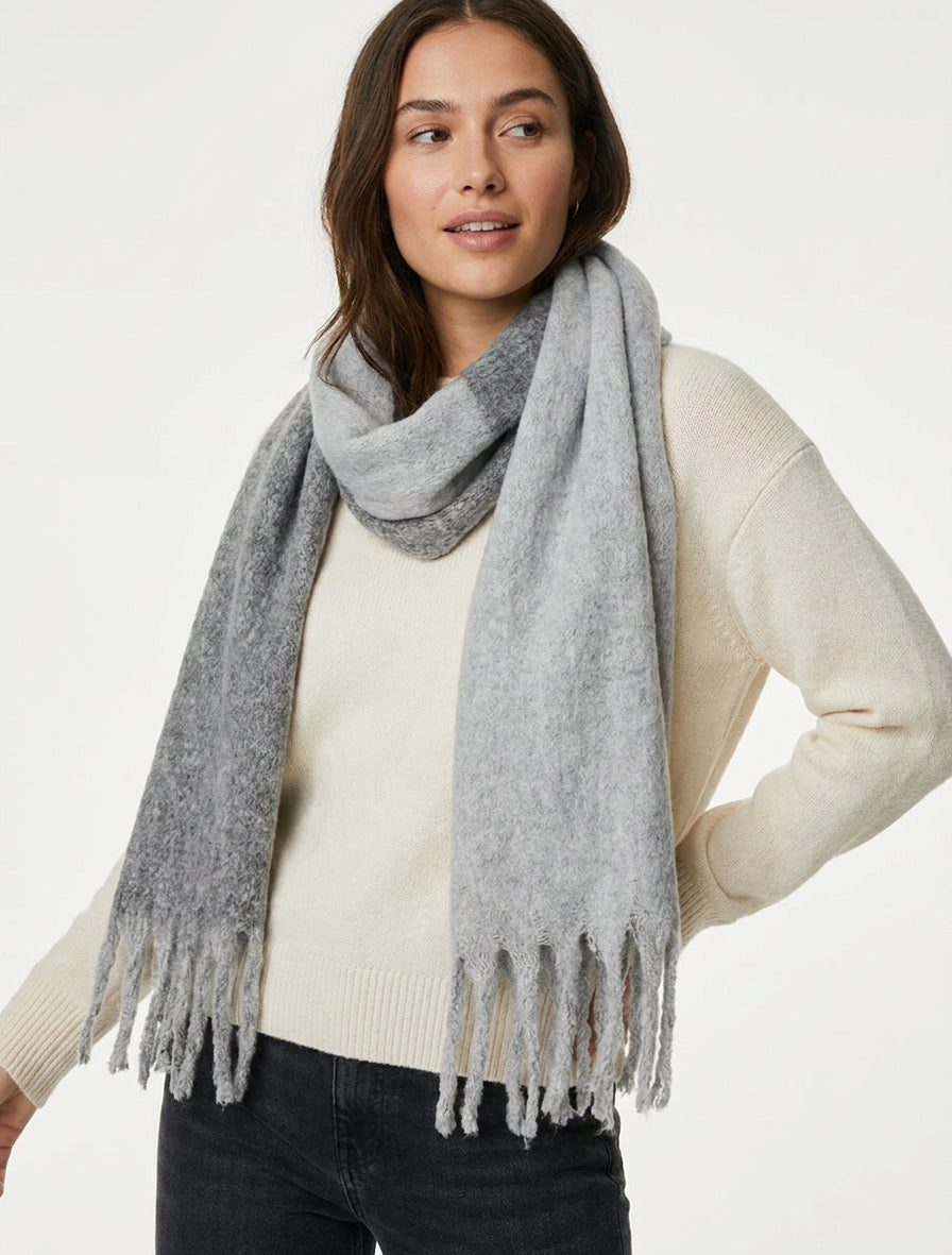 Sciarpa in lana mista con frange - Grigio