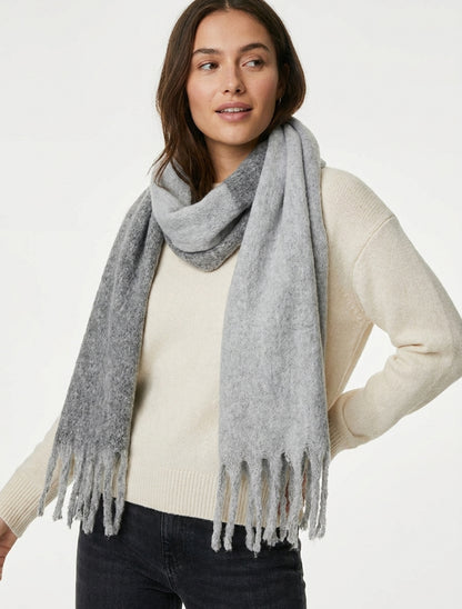 Sciarpa in lana mista con frange - Grigio