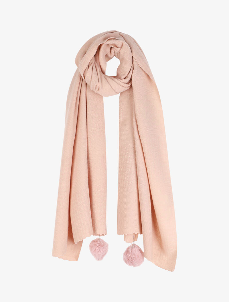 Echarpe à pompons et motif roses - Rose poudré - 4