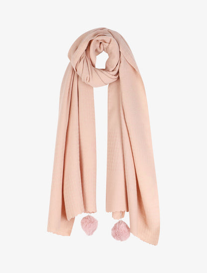 Echarpe à pompons et motif roses - Rose poudré - 4