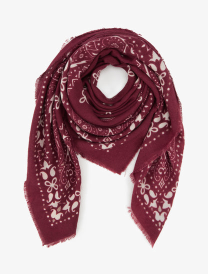 Foulard imprimé paisley à bords effilochés - Bordeaux - 1