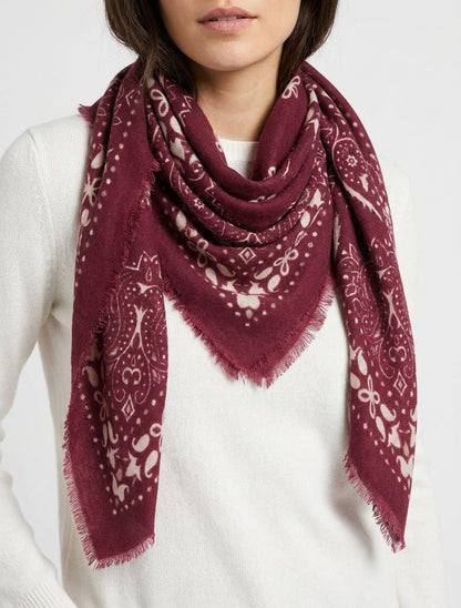 Sciarpa stampata paisley con bordi sfrangiati - Bordeaux