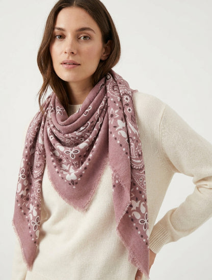 Sciarpa stampata paisley con bordi sfrangiati - Rosa antico