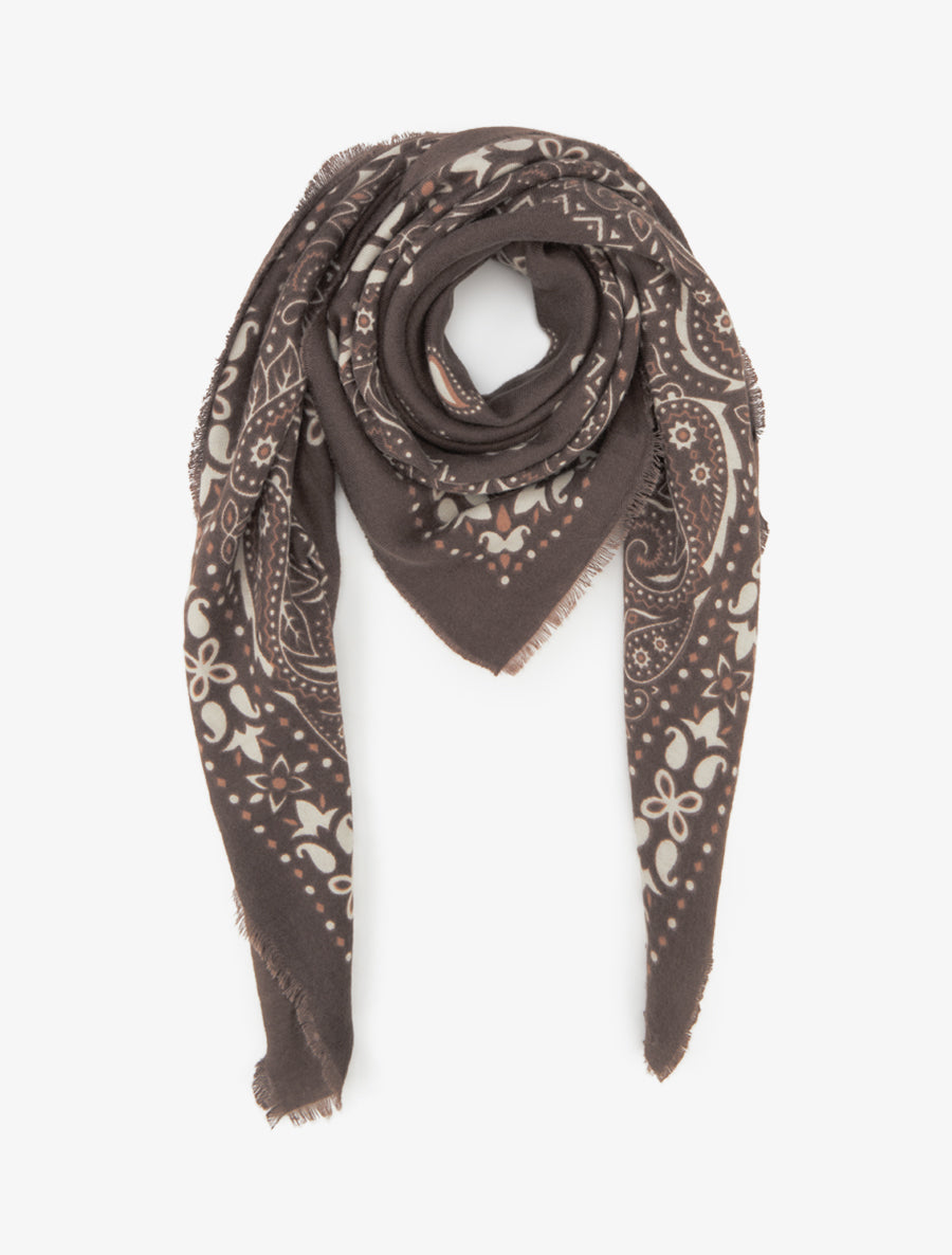 Foulard imprimé paisley à bords effilochés - Marron - 1