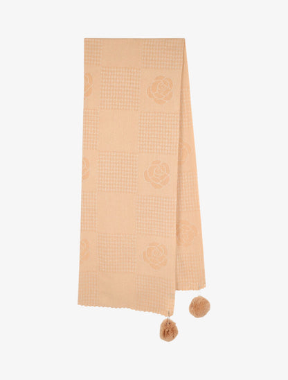 Echarpe à pompons et motif roses - Beige - 2