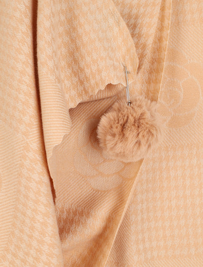 Echarpe à pompons et motif roses - Beige - 3