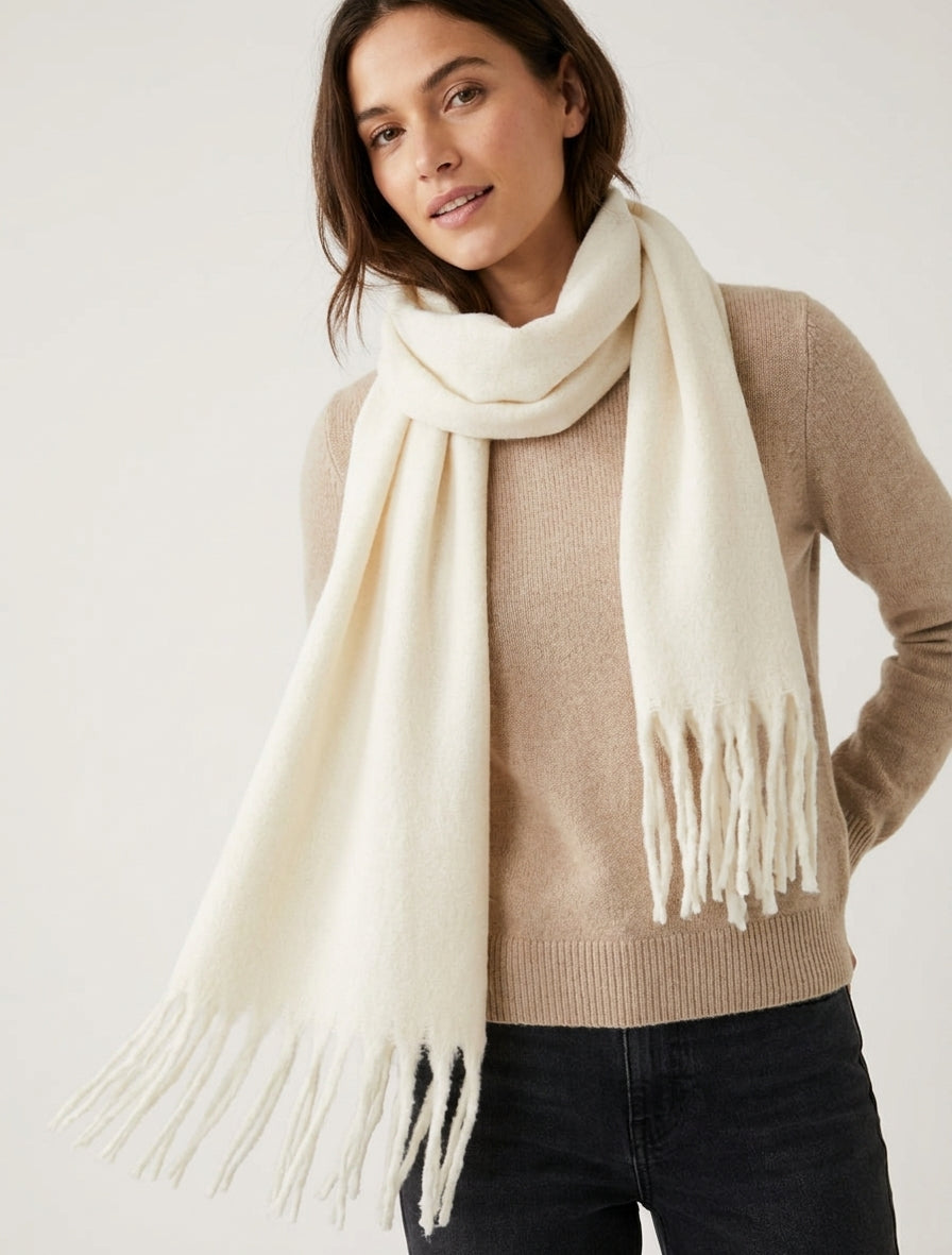 Sciarpa unita con frange - Crema