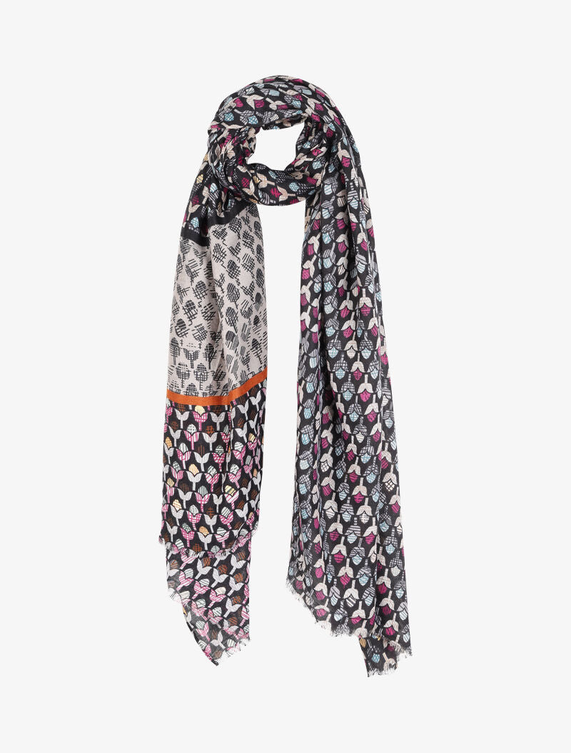 Foulard à imprimé tulipes graphiques irisées - Noir - 1