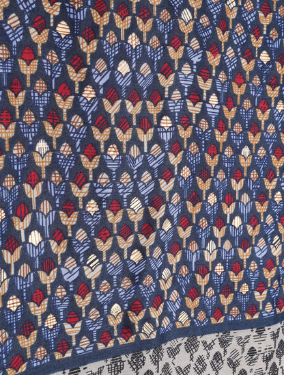 Foulard à imprimé tulipes graphiques irisées - Bleu - 3