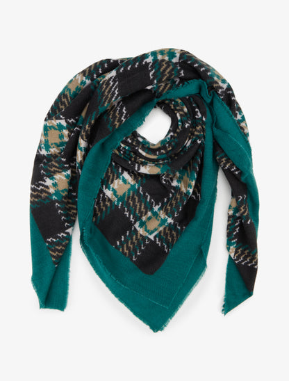 Foulard imprimé carreaux à bords effilochés - Vert - 1