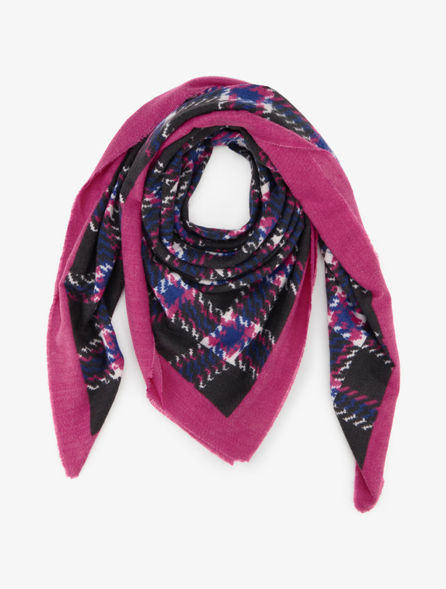 Foulard imprimé carreaux à bords effilochés - Fushia - 1