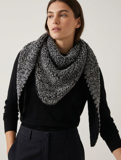 Scialle triangolare in maglia bouclé - Nero