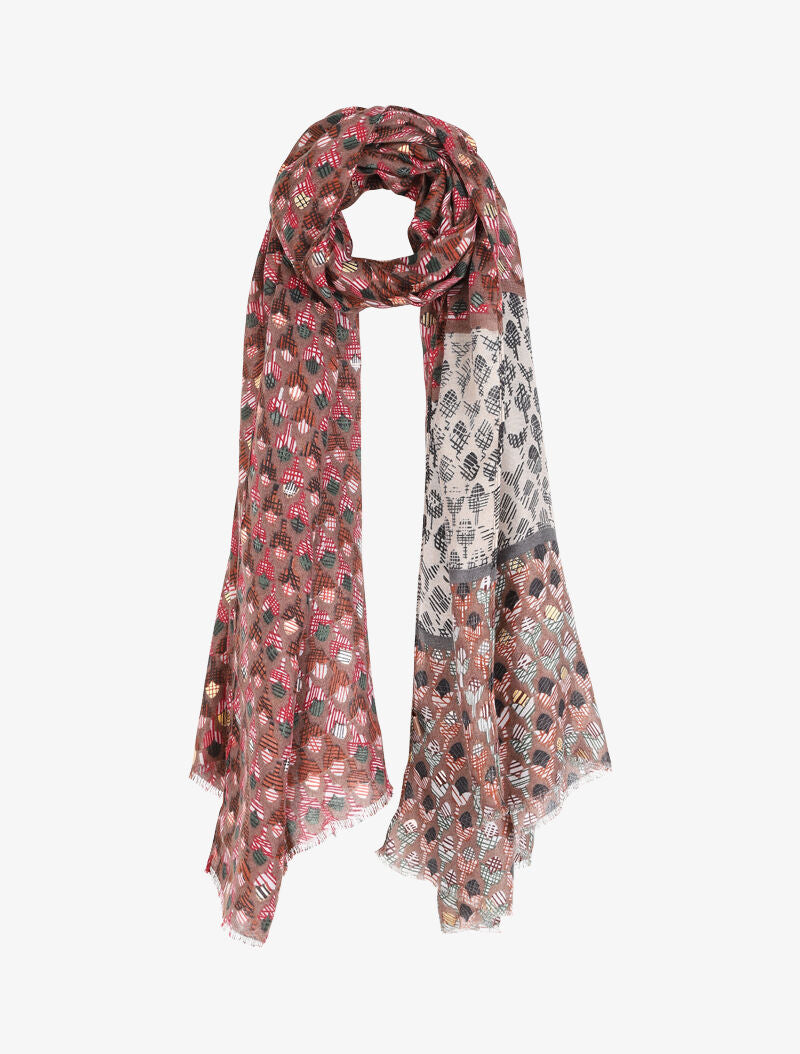 Foulard à imprimé tulipes graphiques irisées - Taupe - 1