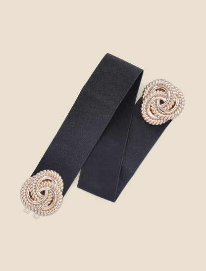 Ceinture irisée à boucles métalliques spirales stylisées - Noir/doré - 1