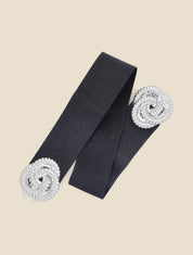 Ceinture irisée à boucles métalliques spirales stylisées - Noir/argenté - 1