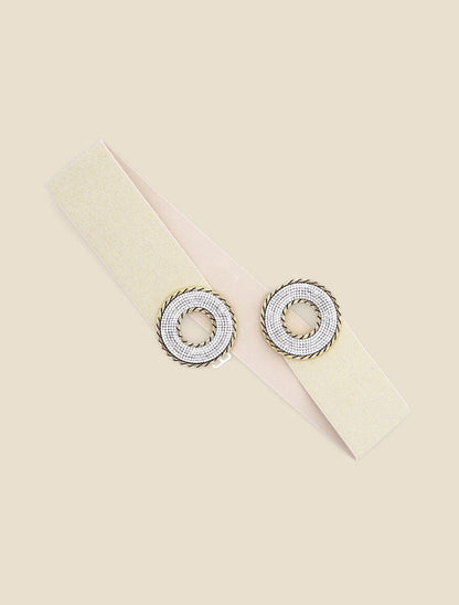 Ceinture irisée à boucles rondes à strass - Beige/or - 2