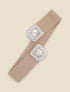 Ceinture élastiquée à boucle carrée à strass - Camel - 1