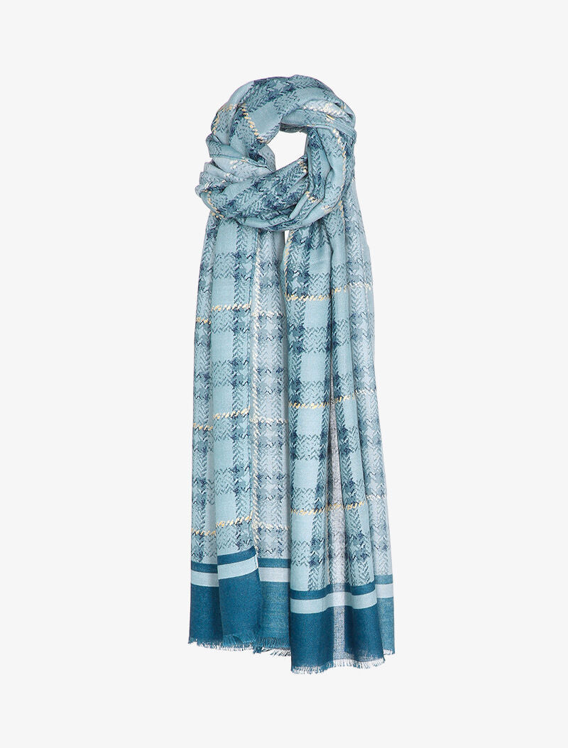 Foulard à carreaux et détails lamés - Bleu - 3