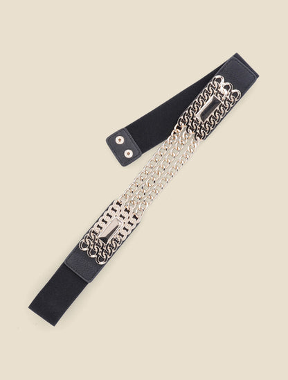 Ceinture élastiquée à chaînes - Noir/or - 1