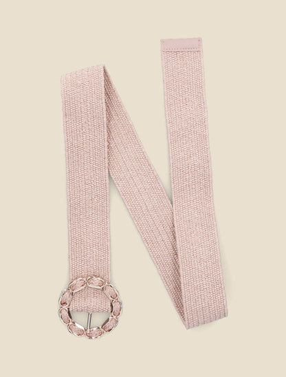 Ceinture style raphia à boucle ronde dorée - Rose - 1
