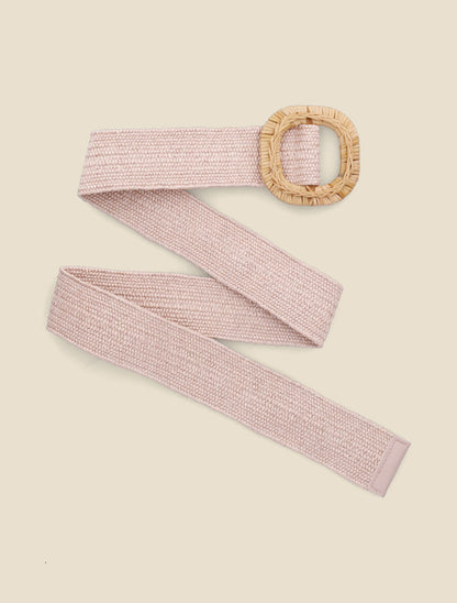Ceinture style raphia à boucle carrée - Rose - 2