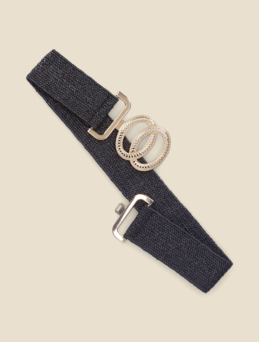 Ceinture style raphia à boucle stylisée à crochet - Noir - 1