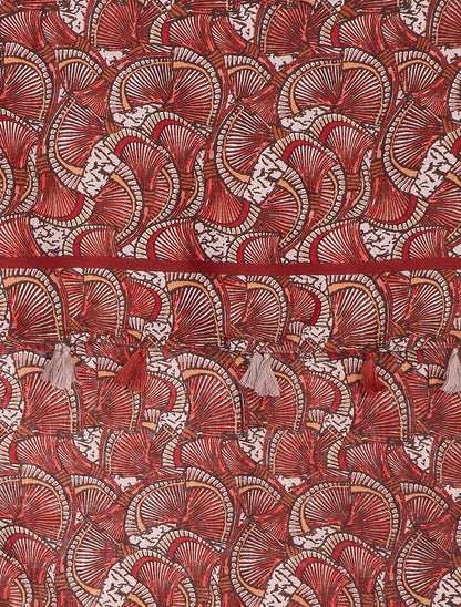 Foulard à imprimé éventails et bords à pompons - Brique - 2