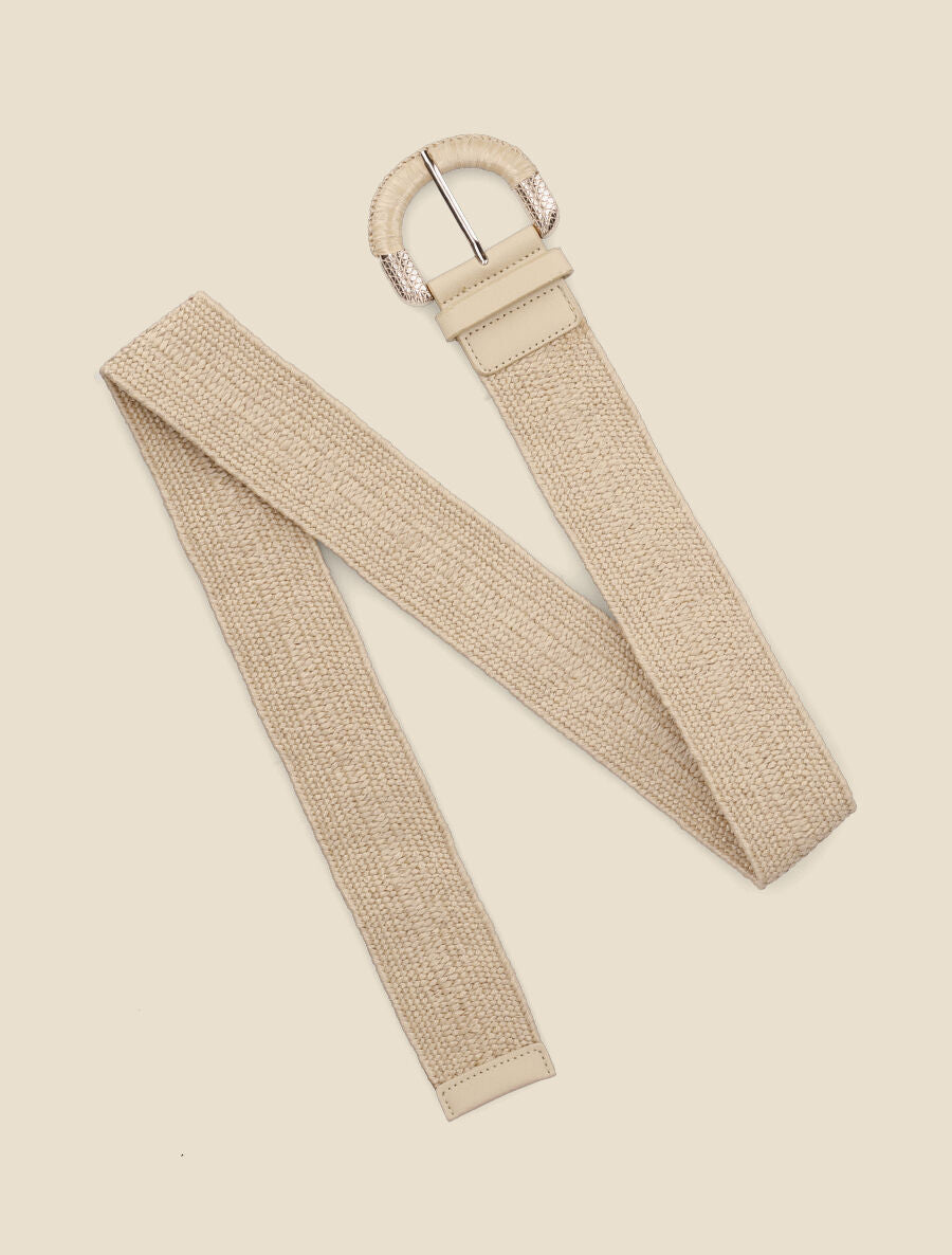 Ceinture style raphia à boucle bimatière - Taupe - 2