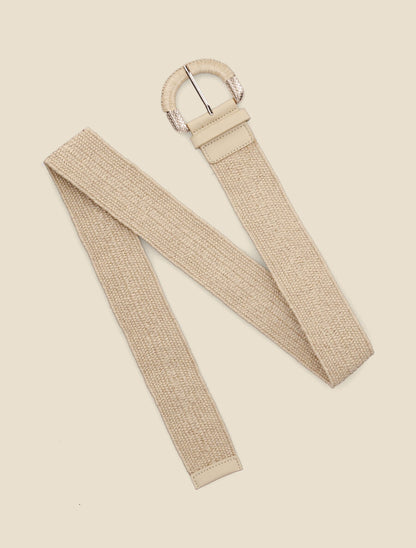 Ceinture style raphia à boucle bimatière - Taupe - 2