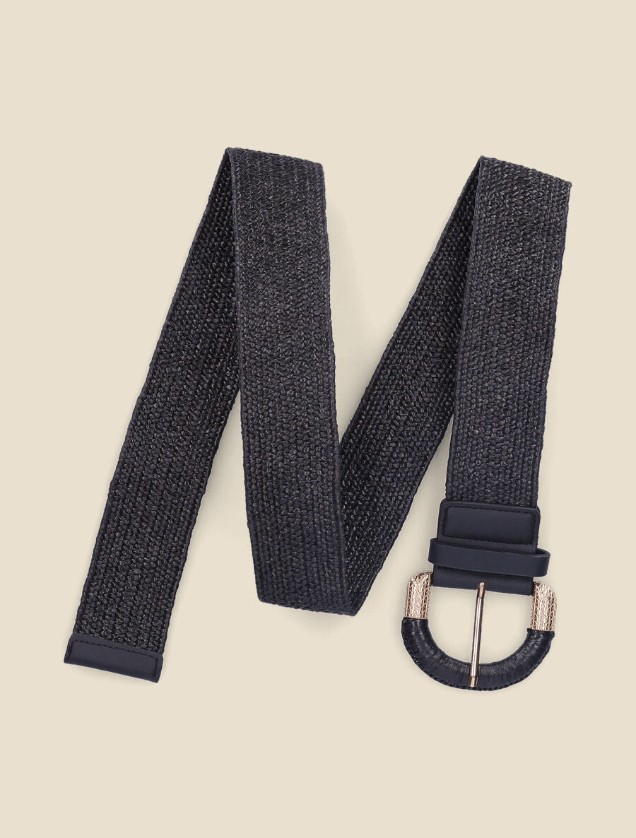 Ceinture style raphia à boucle bimatière - Noir - 1
