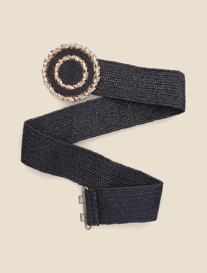 Ceinture style raphia à boucle ronde plate - Noir - 1