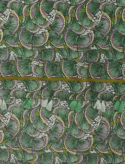 Foulard à imprimé éventails et bords à pompons - Vert - 2