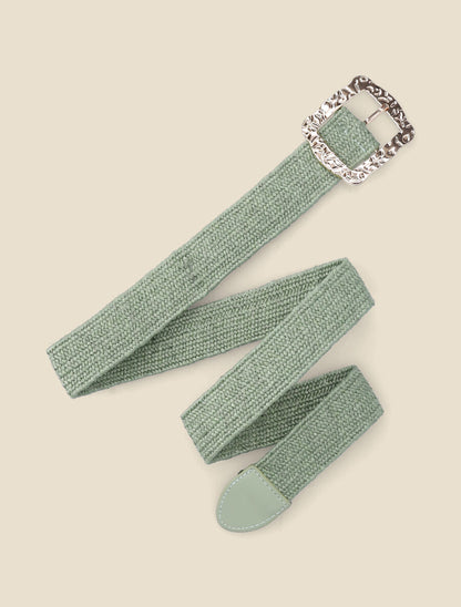 Ceinture style raphia à boucle carrée dorée - Vert - 1