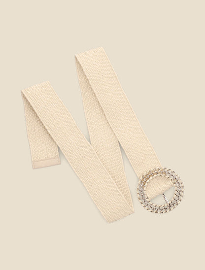Ceinture style raphia à boucle ronde stylisée - Beige - 2