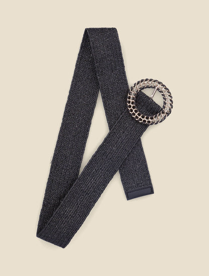 Ceinture style raphia à boucle ronde stylisée - Noir - 2