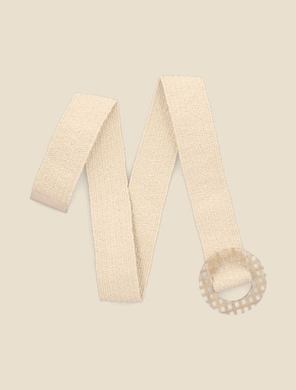 Ceinture style raphia à boucle ronde graphique - Beige - 1