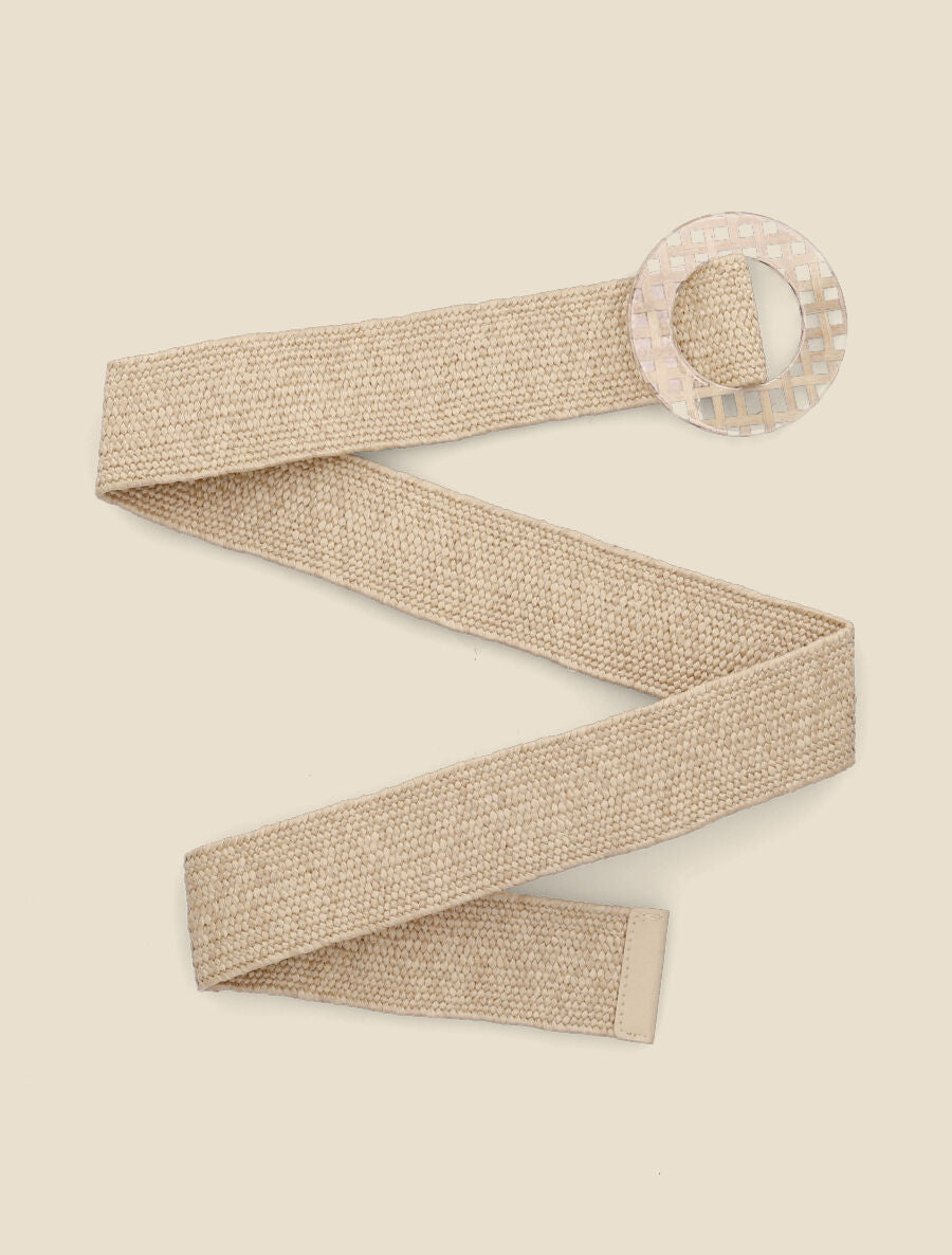 Ceinture style raphia à boucle ronde graphique - Taupe - 1