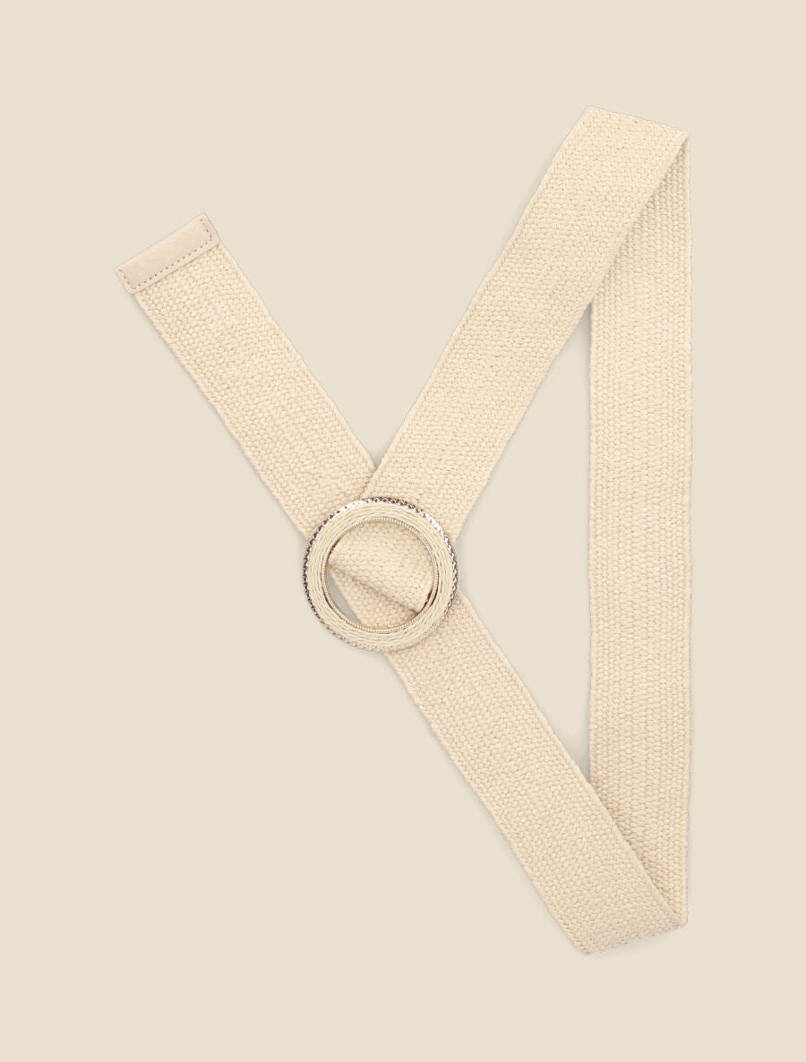 Ceinture en raphia à boucle ronde ciselée - Beige - 2