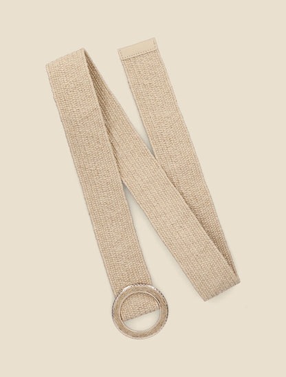 Ceinture en raphia à boucle ronde ciselée - Taupe - 1