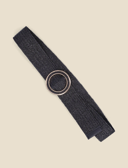 Ceinture en raphia à boucle ronde ciselée - Noir - 2