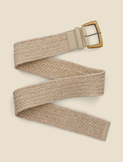 Ceinture en raphia à boucle en bois - Taupe - 2