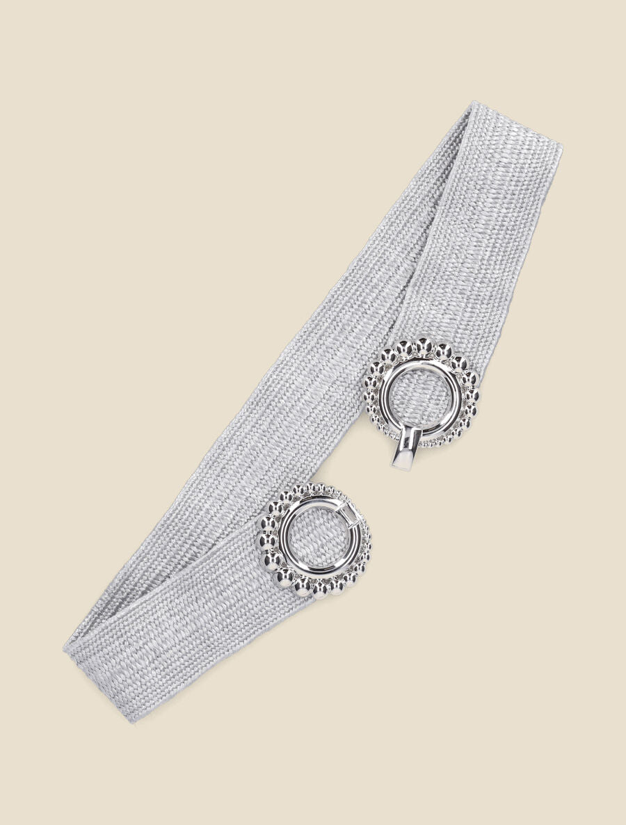 Ceinture en raphia à boucles rondes style perles - Gris - 2