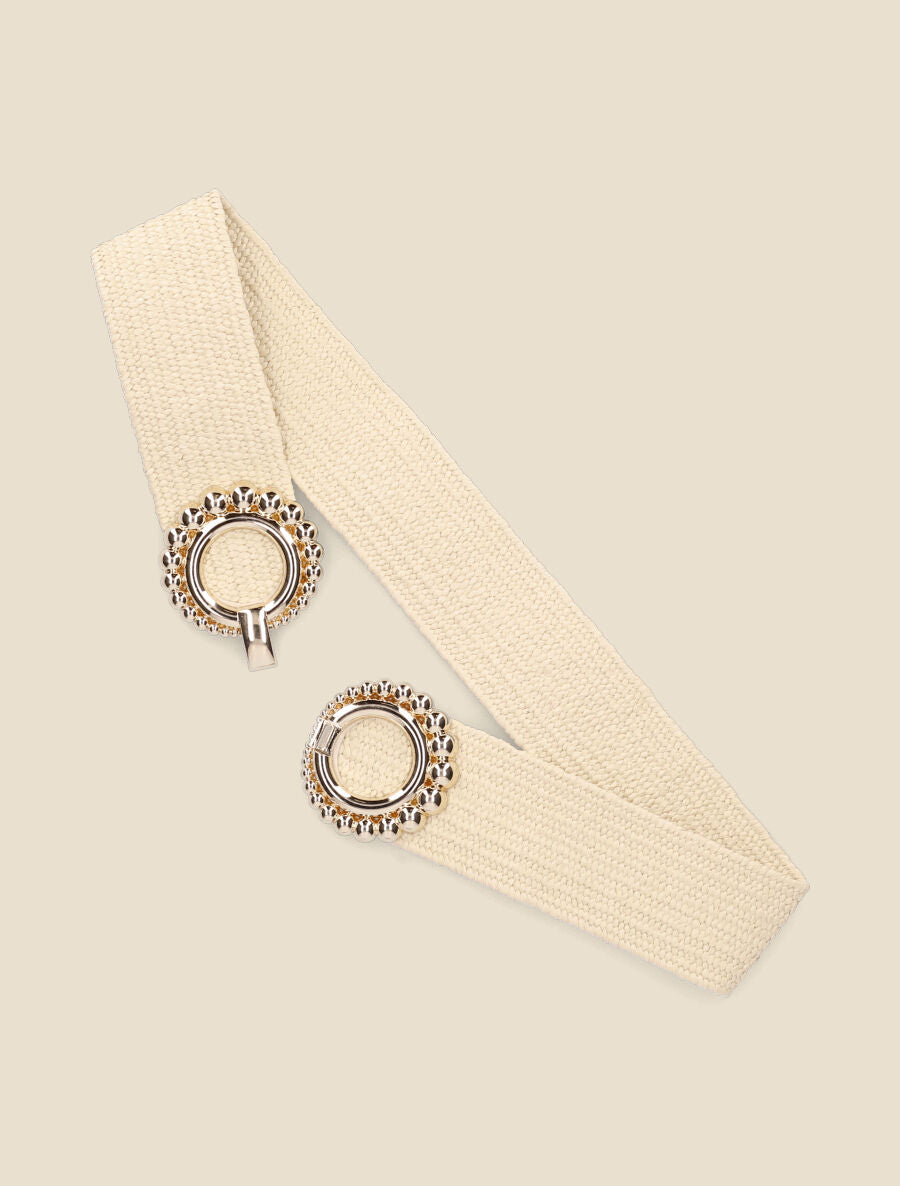 Ceinture en raphia à boucles rondes style perles - Beige - 2