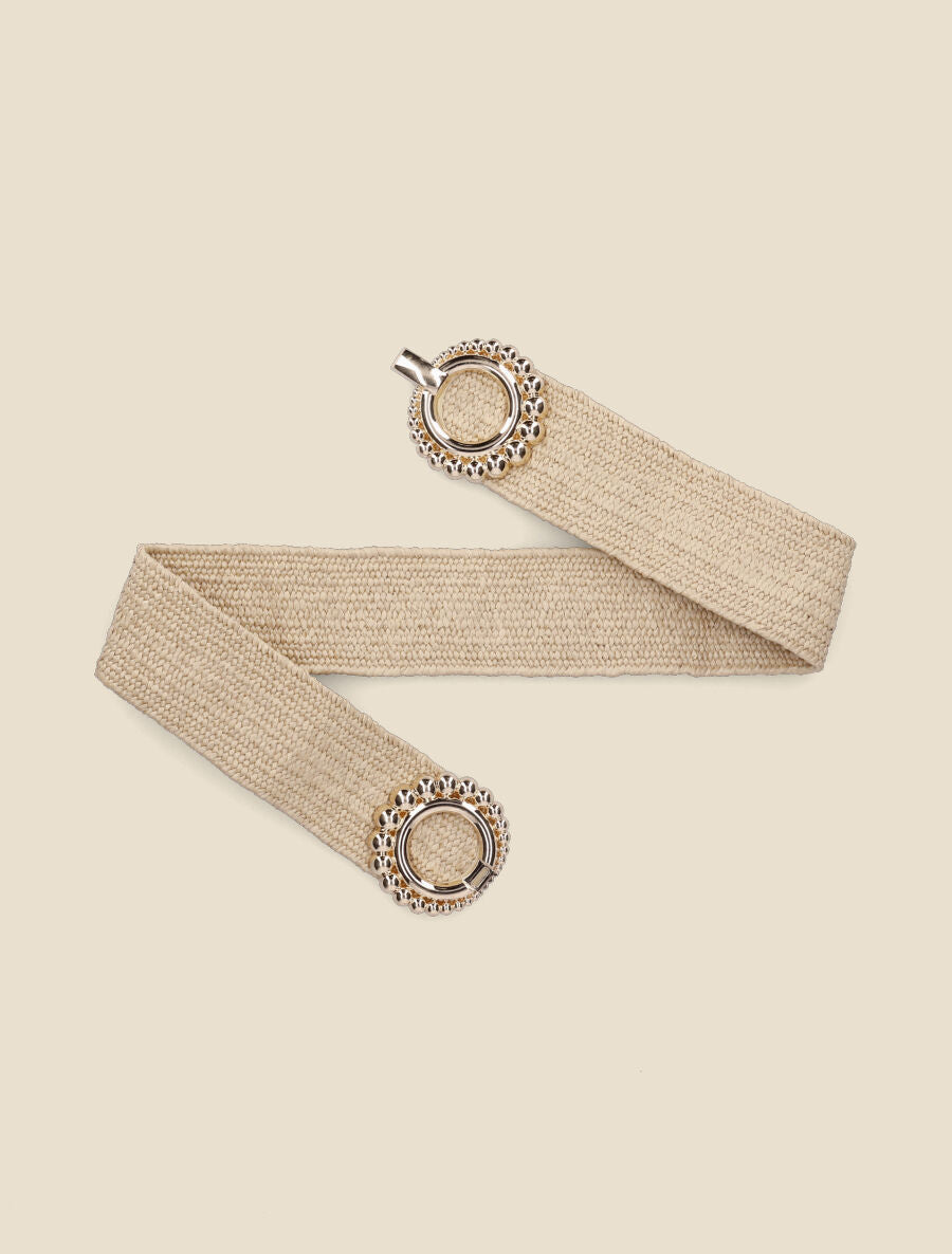 Ceinture en raphia à boucles rondes style perles - Taupe - 1
