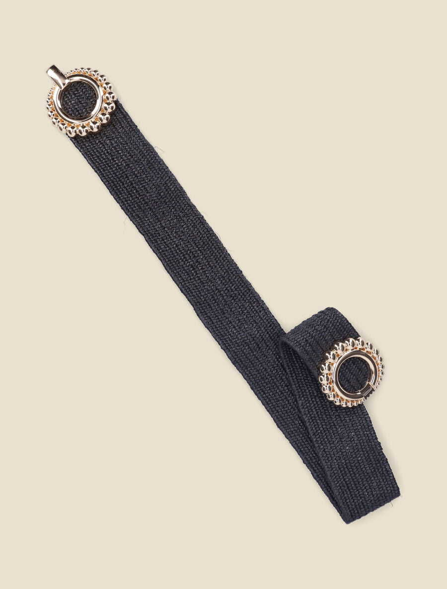 Ceinture en raphia à boucles rondes style perles - Noir - 1
