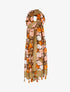 Foulard à imprimé feuilles en écailles et bords à pompons - Beige - 3