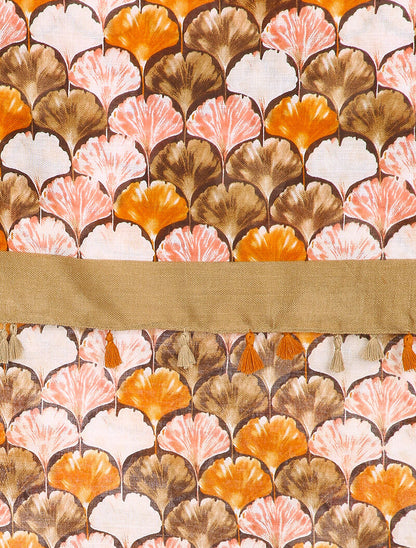 Foulard à imprimé feuilles en écailles et bords à pompons - Beige - 2